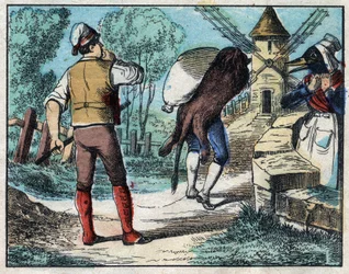 Burro a usar a pele do Leão. Fábulas de Jean de La Fontaine (1621-95), imagens da Epinal do final do século XIX.