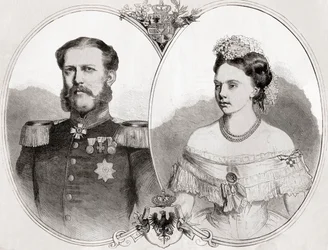 O Duque William de Mecklenburg-Schwerin e sua esposa Princesa Frederica Wilhelmina Louise Elisabeth Alexandrine da Prússia, da 