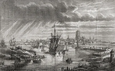 Dunquerque, França, no século XVIII, de "Histoire de la Revolution Française" de Louis Blanc (1811-82) gravada por Hildibrand, 1847-1862
