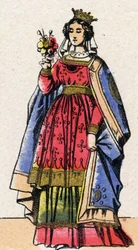 Dinastia dos Capetianos: Retrato de Adele ou Alix ou Alice de Champagne (1140-1206), Rainha de França esposa de Louis VII dit le Jeune (1120-1180). Imagem epinal do final do século XIX. Coleção particular.