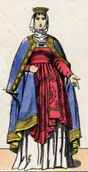 Dinastia dos Capetianos: Retrato de Isabelle de Hainaut (1170-1190) Rainha de França, esposa de Filipe II conhecida como Philip Augustus (1165-1223). Imagem epinal do final do século XIX. Coleção particular.