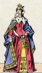 Dinastia dos Capetianos: Retrato de Joan Iere de Navarra (1271-1305), Rainha de França esposa de Filipe IV de França, conhecida como Filipe o Bel (1268-1314). Imagem epinal do final do século XIX. Coleção particular.