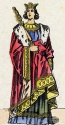 Dinastia dos Capetianos: Retrato de Luís X chamado de Hutin (1289-1316), Rei dos Francos de 1314 a 1316. Imagem epinal do final do século XIX. Coleção particular.