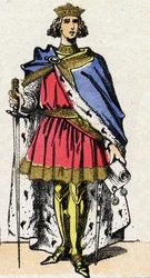 Dinastia dos Capetianos: Retrato de Filipe III chamado Hardi (1245-1285), rei dos Francos de 1270 a 1285. Imagem epinal do final do século XIX. Coleção particular.