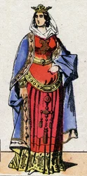 A dinastia dos carolíngios: Retrato de Bertrade ou Berthe de Laon conhecido como Berthe au Grand Pied (720-783) Rainha dos Francos esposa de Pepin le Brief (715-768). Imagem epinal do final do século XIX. Coleção particular.