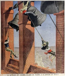 Sino de Páscoa tocando na Giralda em Sevilha, ilustração de capa para Le Petit Journal, 19 de abril de 1908