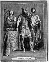 Imperador Othon III (980-1002), Gravura do Imperador Romano Alemão na "História do Papa-Rei-Queen-and-Emperors ao longo dos séculos" de Maurice Lachatre