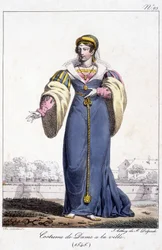 Gravura, fato de senhora na cidade por volta de 1545.