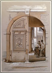 Entrada para o Hotel da Marquesa de Brinvilliers, 28 rue de Bievre, Paris (giz e guache sobre papel)
