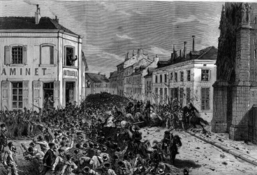 Expulsão dos Maristas de Tourcoing seguindo os decretos de março de 1880 tomados por Jules Ferry e retirando o direito de ensinar membros de congregações religiosas não autorizadas: a polícia dispersou os cavaleiros, hostis à expulsão dos Maristas, e re