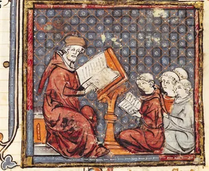 F.277r Um filósofo ensinando em Paris, das Grandes Chroniques de France, 1375-79