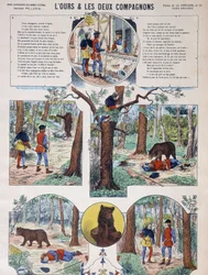 Fábula de La Fontaine: O urso e os dois companheiros - Quadro epinal, ed. Pellerin, final do século XIX