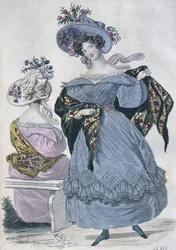 Placa de moda, Paris, ilustração de The Little Courrier des Dames, 1830 (gravura de cor)