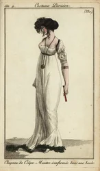 Mulher da moda ou Merveilleuse com chapéu de crepe