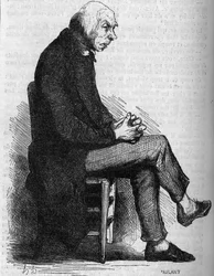 Padre Goriot. Gravura de meados do século XIX. Ilustração para "O Padre Goriot" de Honore de Balzac (1799-1850).