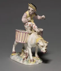 Figura de um macaco em um cachorro, fabricante Mennecy-Villeroy Factory, França, c.1760