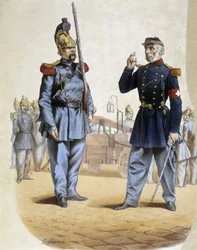 Bombeiros em 1860 - desenho de Perron, Arts Deco