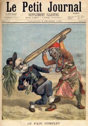 Primeira Guerra Ítalo-Etiópia - Caricatura de Francesco Crispi (1818-1901) e a derrota do exército invasor italiano no cerco de Makalle, Etiópia - no "Le Petit Journal" de 09/02/1896 (gravura)