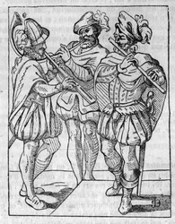 Flautista e corneteiro no século XVI. Em "The Picturesque Store" 1836
