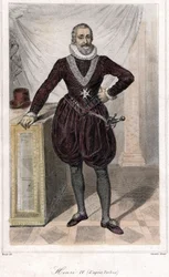 Retrato a pé de Henri IV (1553 - 1610) com uma espada.