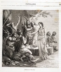 Fundação de Marselha: a cidade francesa foi fundada por marinheiros gregos em 600 a.C. Gravura em "Histoire de France populaire" de Henri Martin. Século XIX