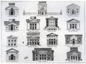 Catorze das barreiras concebidas por Claude Nicolas Ledoux para o muro dos Fermiers généraux que rodeava Paris
