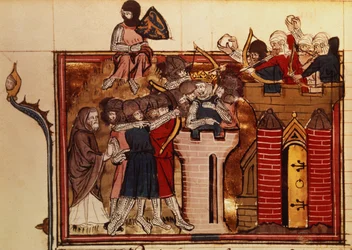 Fr 22495 f.69v O ataque dos cruzados a Jerusalém em 1099, de Le Roman de Godefroi de Bouillon