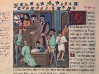 Pe 4367 f.55v Um Juiz Interrogando Prisioneiros