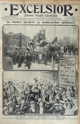 França declara mobilização geral em 2 de agosto de 1914, ilustração da capa de Excelsior no domingo, 2 de agosto de 1914