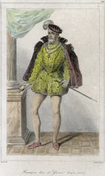 François I de Lorena, 2º Duque de Guise (1519 - 1563). Iniciou a primeira guerra religiosa pelo massacre de Wassy (Vassy) (1562). Gravura do século XIX.