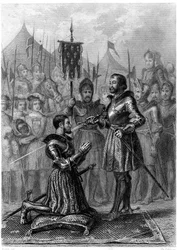 François I, cavaleiro armado após a batalha de Marignan (1515). Século XIX (gravura)