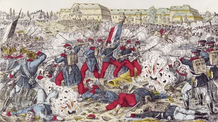 Tropas francesas rodeadas pelo exército prussiano na batalha de Sedan, 31 de agosto de 1870