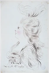 Caligrafia francesa: Retrato da princesa de Polignac no rosto realçado por uma aguarela de Bernard de Paris por volta de 1780. Biblioteca histórica da cidade de Paris.