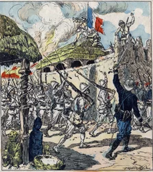 Expedição francesa a Dahomey (agora Benin). Tropas francesas entraram em Abomey no dia 17 de novembro