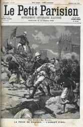 Soldados franceses no Sudão: Maio de 1898. Sack of Sikasso pelo Coronel Audeoud (Sudão). A captura de Sikasso. Capa do "Le petit parisien" de junho de 1898.