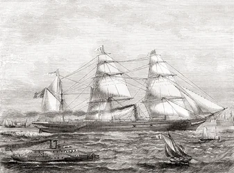transatlântico francês de navio a vapor Pereire (1866-1888), de Les Merveilles de la Science, pub.1870