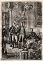 Friedrich Konrad Hornemann (1772-1801) conheceu Napoleão Bonaparte no Cairo em 1797 na presença de Gaspard Monge (1746-1818) e Claude Louis Berthollet (1748-1822) - ilustração tirada de "Os Grandes Marinheiros do século XVIII".