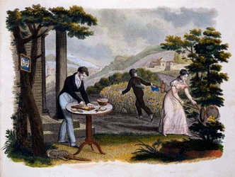 Frontispício de Les Papillons ... de Eugene Balland (1796-c.1850), publicado por P. Blanchard, Lecerf, Paris, 1823 (gravura a cores)