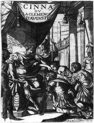 Frontispício de Cinna ou o Clemence de Augustus por Pierre Corneille (1606-84) publicado em 1643