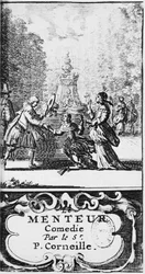 Frontispício do mentiroso por Pierre Corneille (1606-84) publicado em 1664, Amsterdam