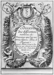 Frontispício para Desseins das diferentes formas de navios ... de Nantes a Bayonne ..., 1679
