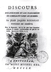Frontispício para a fala sobre as origens e fundamentos da desigualdade entre os homens por Jean-Jacques Rousseau (1712-1778) c.1755
