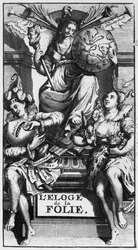 Frontispício para Em louvor da loucura por Desiderius Erasmus