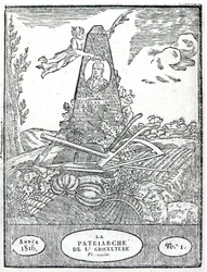 Frontispício para um almanaque agrícola com um retrato de Olivier de Serres (1539-1619) 1816