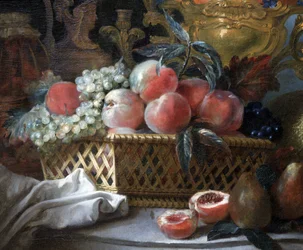 Vaso e cesto de fruta (detalhe). c.1770 (óleo sobre tela)