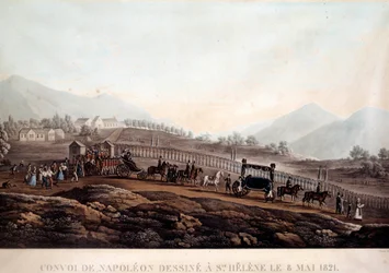 Comboio de Funebre de Napoleão I (1769-1821) a Sainte Helene a 8/05/1821 Gravura de cerca de 1830 Ile d