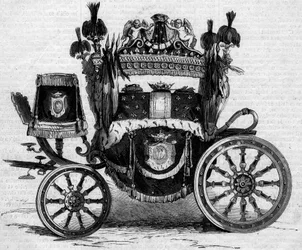 Tanque funebre usado durante os obseques do Príncipe Jerônimo Bonaparte (1784-1860). Gravura em "Le Monde Illustré" n°169 de 7 de Julho de 1860.