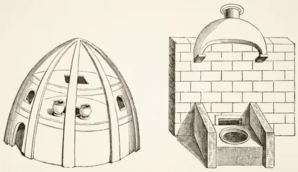 Fornos, como usado por cientistas e alquimistas na Idade Média, de Ciência e Literatura na Idade Média por Paul Lacroix (1806-84) publicou Londres 1878