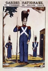 Guardas nacionais em uniforme de gala - estampa de Épinal de Georgin, publicada por Pellerin