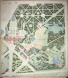 Planta geral dos parques dos dois Palácios Trianon, Versalhes, início do século XIX (caneta e tinta e wc sobre papel)